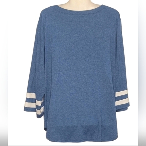 LIOFOER - XXL Blue Women's Top with Striped Sleeves - Picture 2 of 4